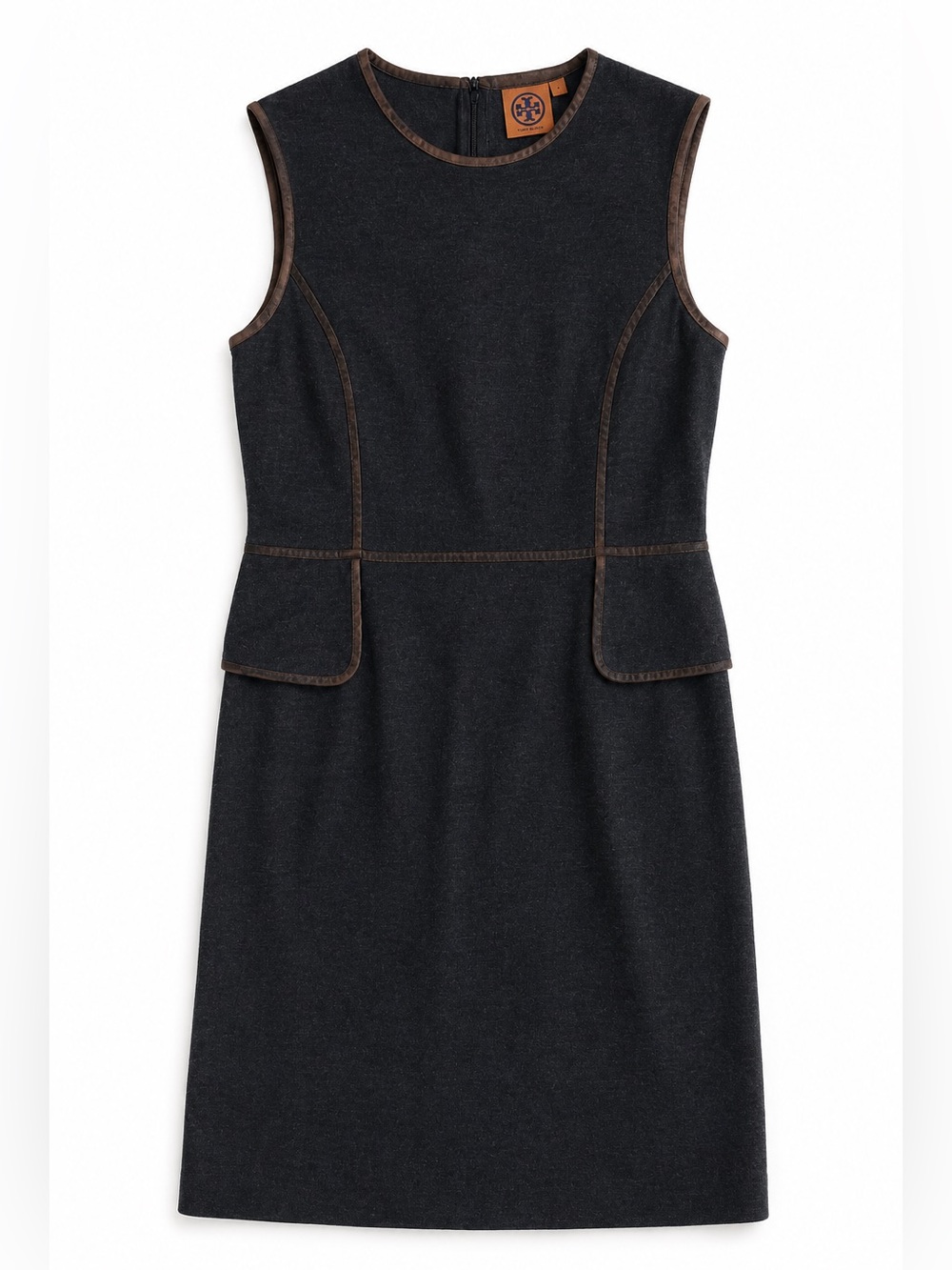 Tory Burch Wool Blend Peplum Sheath Dress Charcoal Distressed Trim Size Large
